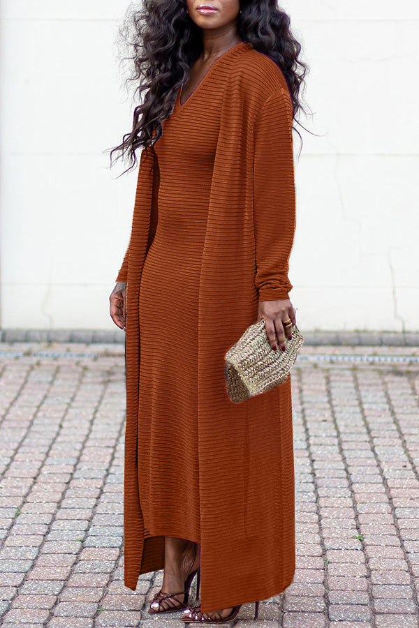 Textured Knit Dress Kimono Set